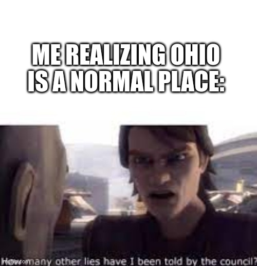 funny title | ME REALIZING OHIO IS A NORMAL PLACE: | image tagged in what other lies have i been told by the council | made w/ Imgflip meme maker