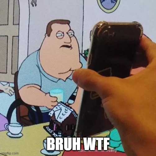 Joe swanson looking at phone | BRUH WTF | image tagged in joe swanson looking at phone | made w/ Imgflip meme maker