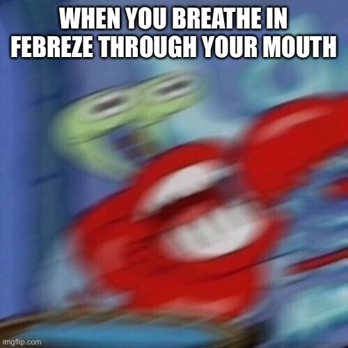 why is it so thick bleh | WHEN YOU BREATHE IN FEBREZE THROUGH YOUR MOUTH | image tagged in mr krabs blur | made w/ Imgflip meme maker