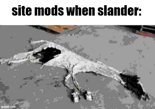 mf can't take a slander meme | site mods when slander: | image tagged in i eated it all | made w/ Imgflip meme maker