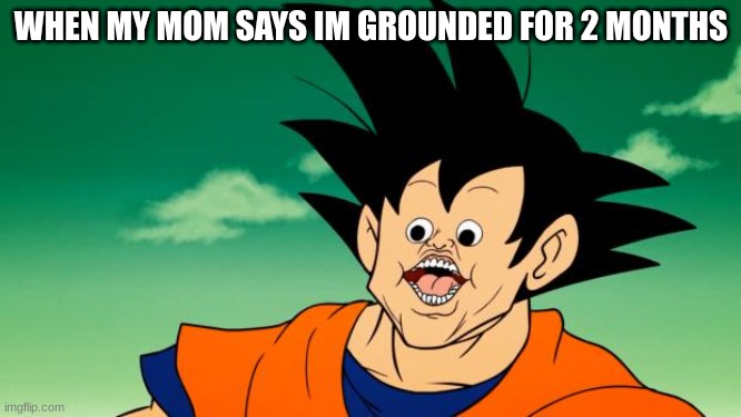 Derpy Interest Goku | WHEN MY MOM SAYS IM GROUNDED FOR 2 MONTHS | image tagged in derpy interest goku | made w/ Imgflip meme maker