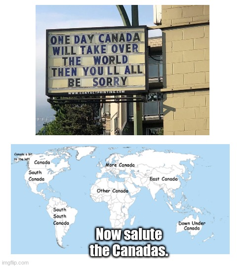 ALL HAIL CANADA | Now salute the Canadas. | image tagged in salute,canada,or else | made w/ Imgflip meme maker