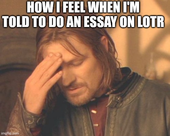 shoot me. please. | HOW I FEEL WHEN I'M TOLD TO DO AN ESSAY ON LOTR | image tagged in memes,frustrated boromir,oh help me | made w/ Imgflip meme maker