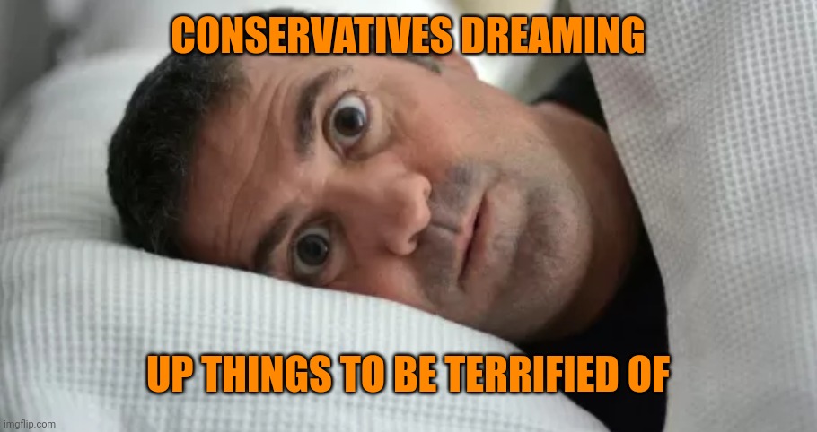 What's the appeal of being a conservative? | CONSERVATIVES DREAMING UP THINGS TO BE TERRIFIED OF | image tagged in unsettled man | made w/ Imgflip meme maker