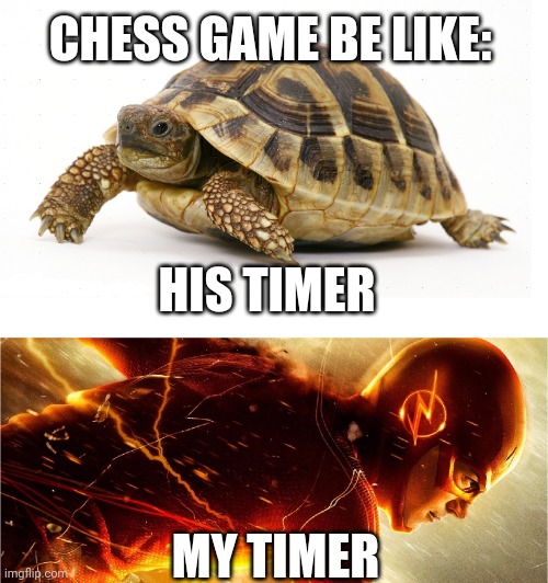 Is it only me? | CHESS GAME BE LIKE:; HIS TIMER; MY TIMER | image tagged in slow vs fast meme | made w/ Imgflip meme maker