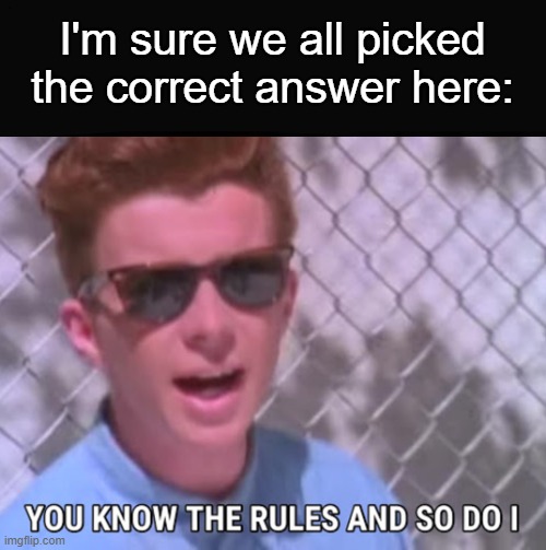 You know the rules | I'm sure we all picked the correct answer here: | image tagged in you know the rules | made w/ Imgflip meme maker