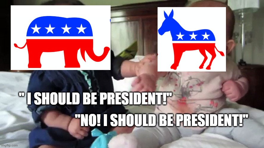 It's not like this ALL of the time... | " I SHOULD BE PRESIDENT!"; "NO! I SHOULD BE PRESIDENT!" | image tagged in joke | made w/ Imgflip meme maker