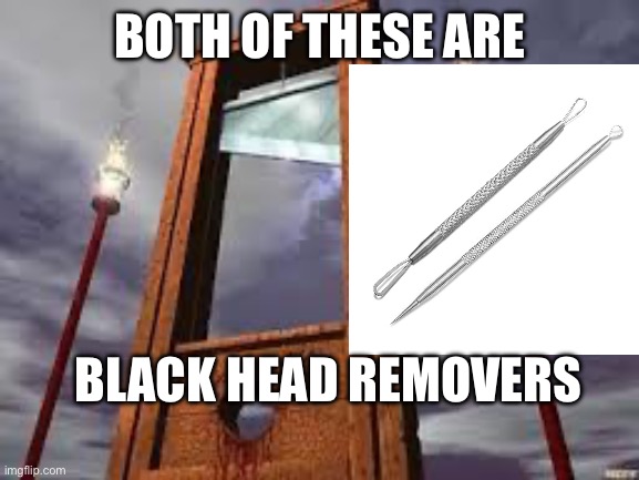 Dark lol | BOTH OF THESE ARE; BLACK HEAD REMOVERS | image tagged in guillotine | made w/ Imgflip meme maker