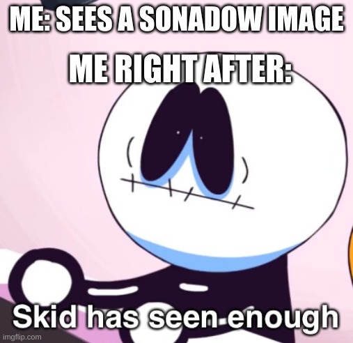 NOPE. | ME RIGHT AFTER:; ME: SEES A SONADOW IMAGE | image tagged in skid has seen enough | made w/ Imgflip meme maker