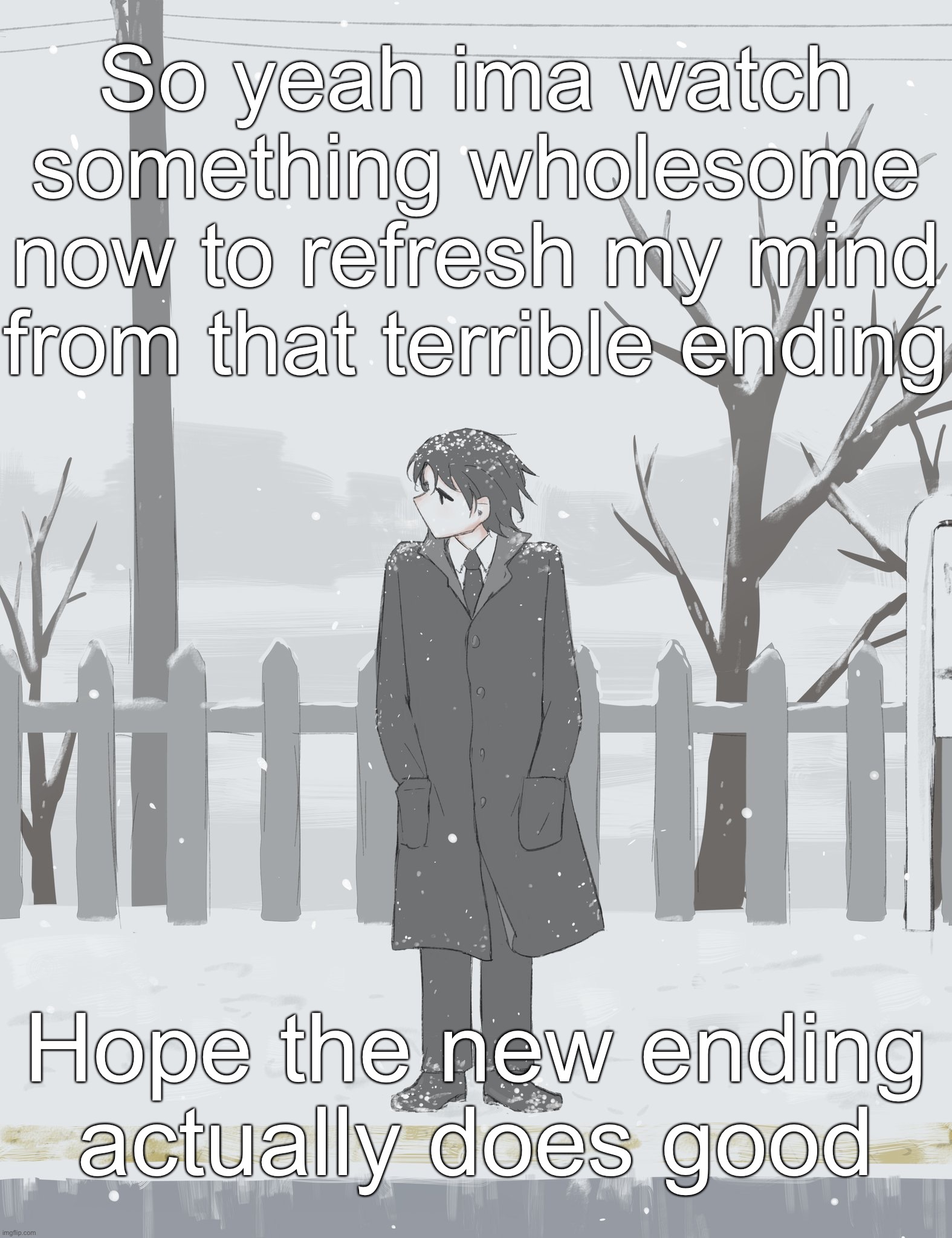 Avogado6 | So yeah ima watch something wholesome now to refresh my mind from that terrible ending; Hope the new ending actually does good | image tagged in avogado6 | made w/ Imgflip meme maker