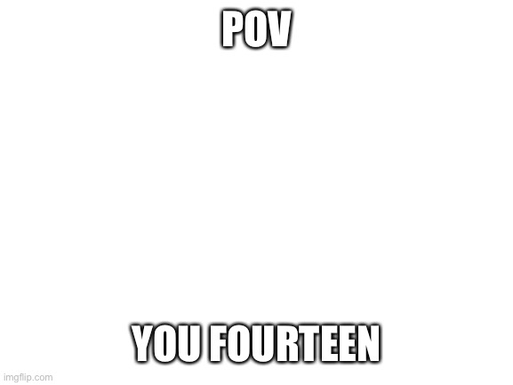 Blank White Template | POV YOU FOURTEEN | image tagged in blank white template | made w/ Imgflip meme maker