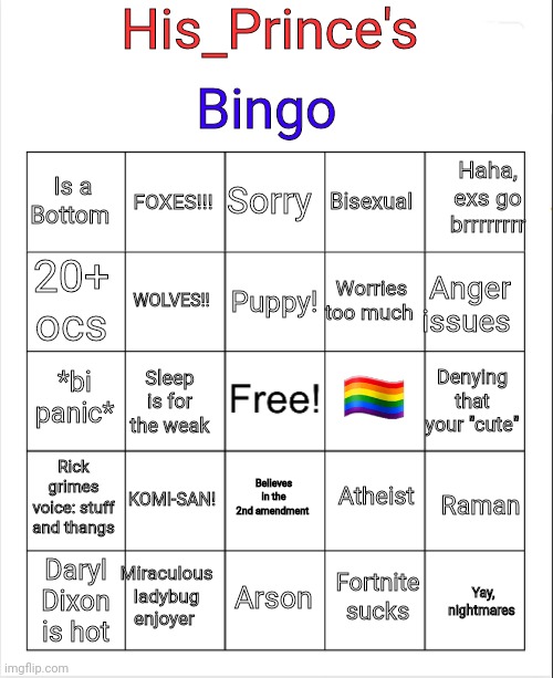 High Quality His_prince's bingo Blank Meme Template