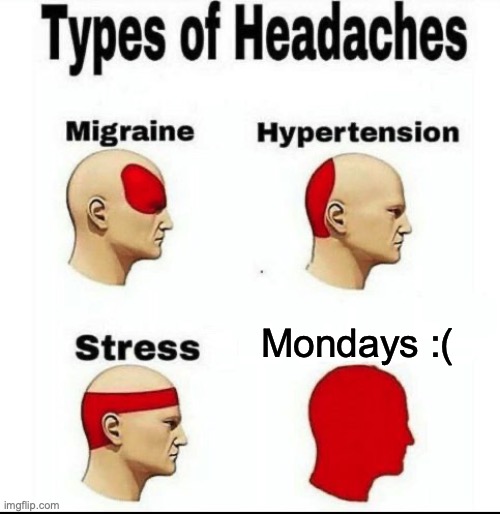 Mondays be like | Mondays :( | image tagged in types of headaches meme | made w/ Imgflip meme maker