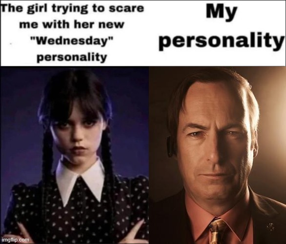 Better Call Saul | image tagged in the girl trying to scare me with her new wednesday personality | made w/ Imgflip meme maker