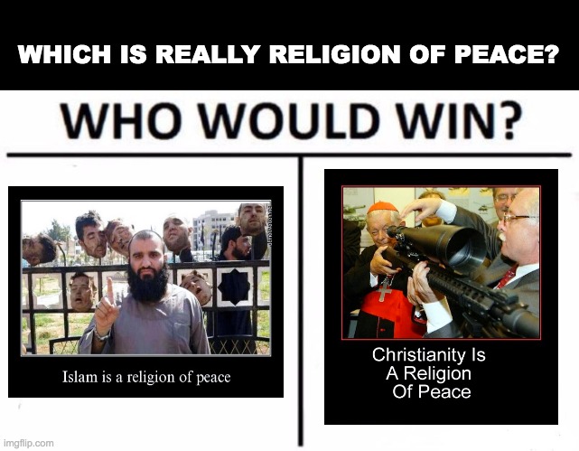 Who Would Win? Meme | WHICH IS REALLY RELIGION OF PEACE? | image tagged in memes,who would win | made w/ Imgflip meme maker