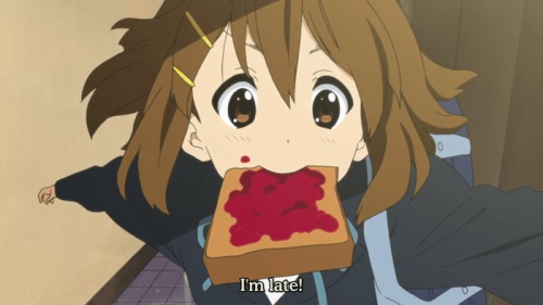High Quality Yui Hirasawa I'm Late Running With A Slice Of Toast Blank Meme Template