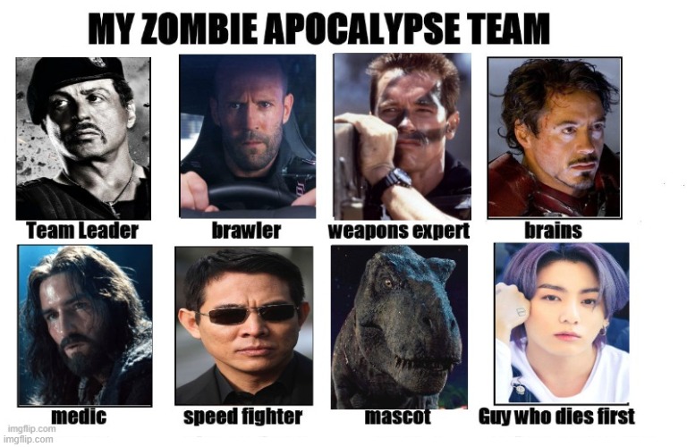 This is my official Zombie Apocalyse Team. | image tagged in my zombie apocalypse team | made w/ Imgflip meme maker