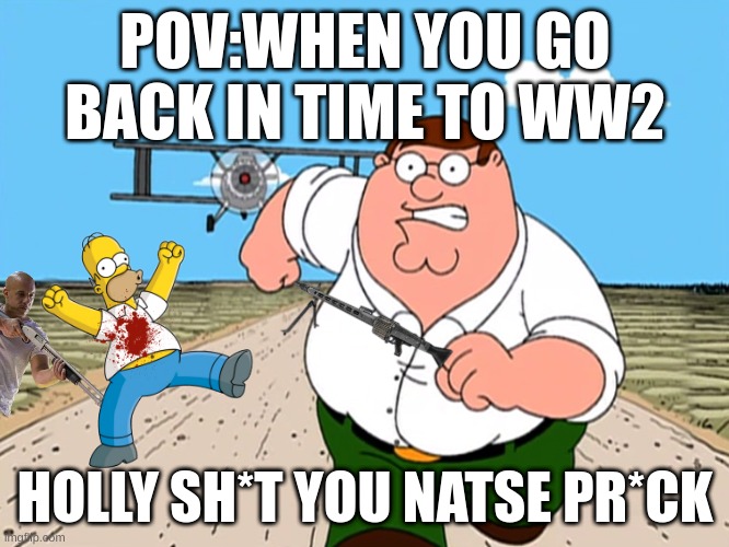 family guy | POV:WHEN YOU GO BACK IN TIME TO WW2; HOLLY SH*T YOU NATSE PR*CK | image tagged in funny memes | made w/ Imgflip meme maker