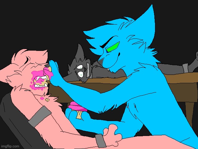 "Have a cupcake~" (made from a base - characters: Retro, Bubblegum, and Loki) | image tagged in furry,fursona,oc,bases,art,torture | made w/ Imgflip meme maker