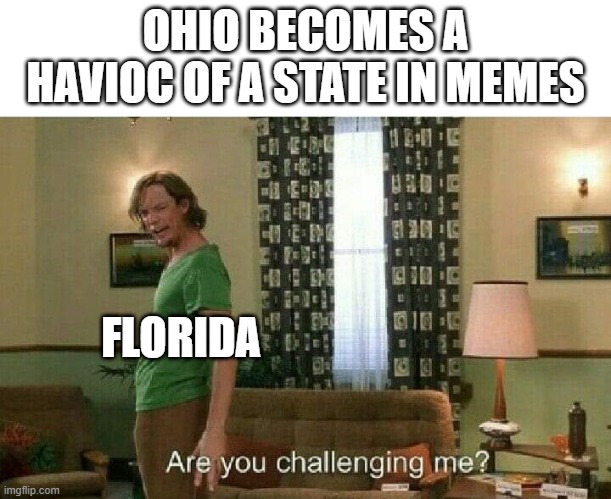 Florida uprising | OHIO BECOMES A HAVIOC OF A STATE IN MEMES; FLORIDA | image tagged in are you challenging me | made w/ Imgflip meme maker