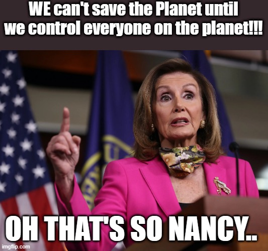 SOUNDS famalier, right.. | WE can't save the Planet until we control everyone on the planet!!! OH THAT'S SO NANCY.. | image tagged in democrats | made w/ Imgflip meme maker