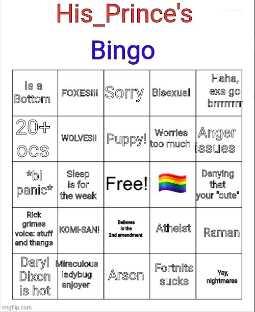 Oh boy, new template | image tagged in his_prince's bingo | made w/ Imgflip meme maker