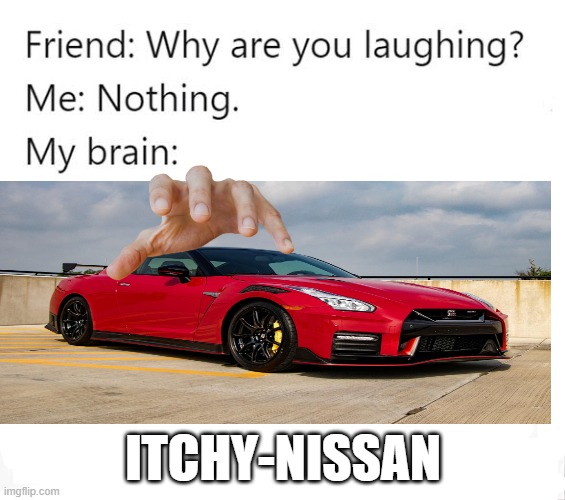 ITCHY NISSAN | ITCHY-NISSAN | image tagged in why are you laughing template | made w/ Imgflip meme maker