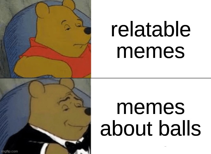 BALLZ | relatable memes; memes about balls | image tagged in memes,tuxedo winnie the pooh | made w/ Imgflip meme maker