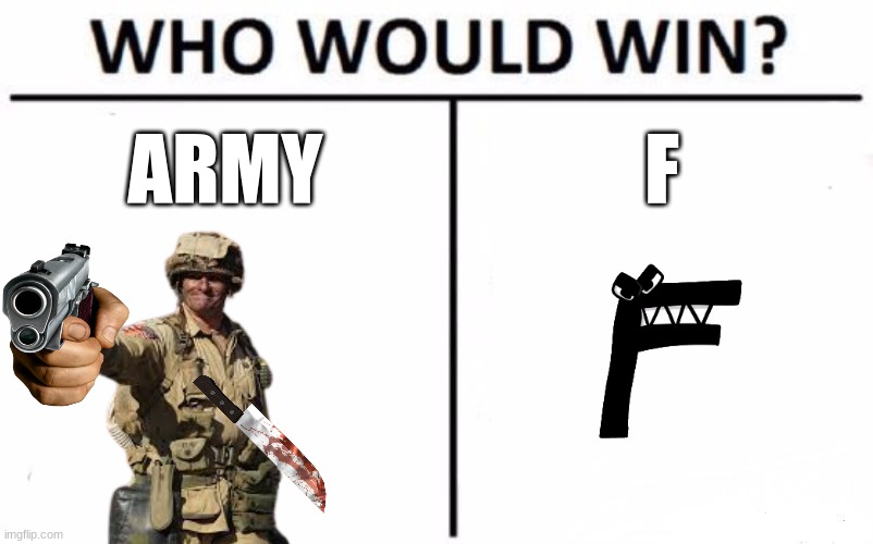 Who Would Win? | ARMY; F | image tagged in memes,who would win | made w/ Imgflip meme maker