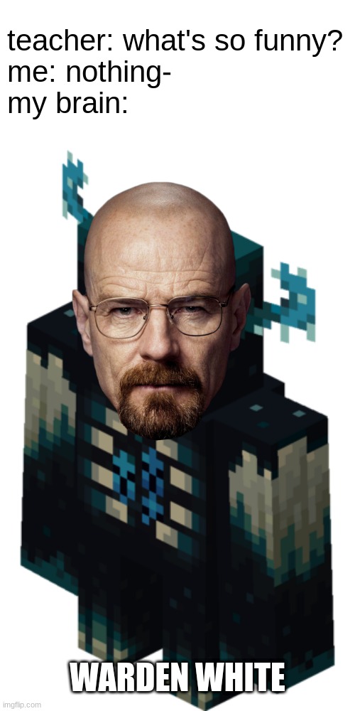 Q | teacher: what's so funny?
me: nothing-
my brain:; WARDEN WHITE | image tagged in minecraft warden,memes,funny,breaking bad,walter white,my brain | made w/ Imgflip meme maker