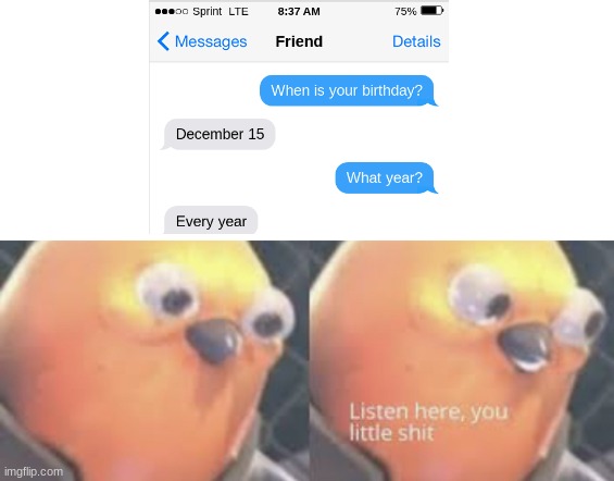 they think it's just one year.. | image tagged in listen here you little shit bird,funny,memes,fun,text | made w/ Imgflip meme maker