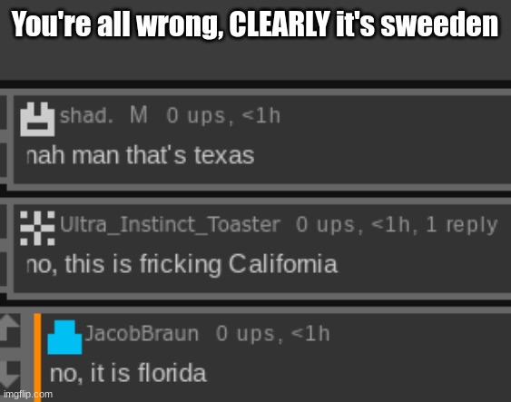 You're all wrong, CLEARLY it's sweeden | made w/ Imgflip meme maker