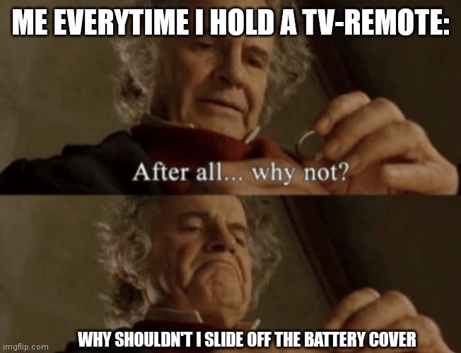 After all.. why not? | ME EVERYTIME I HOLD A TV-REMOTE:; WHY SHOULDN'T I SLIDE OFF THE BATTERY COVER | image tagged in after all why not,relatable,funny,meme of the day | made w/ Imgflip meme maker