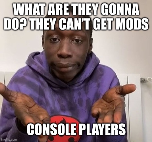 kaby | WHAT ARE THEY GONNA DO? THEY CAN’T GET MODS CONSOLE PLAYERS | image tagged in kaby | made w/ Imgflip meme maker
