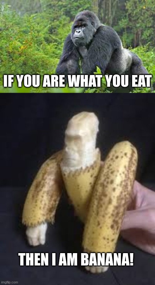 banana | IF YOU ARE WHAT YOU EAT; THEN I AM BANANA! | image tagged in cursed image,memes | made w/ Imgflip meme maker