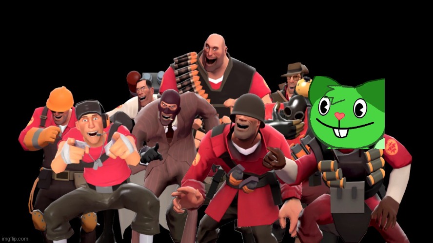 repost but add your htf oc laughing | image tagged in every tf2 characters laughing at you | made w/ Imgflip meme maker