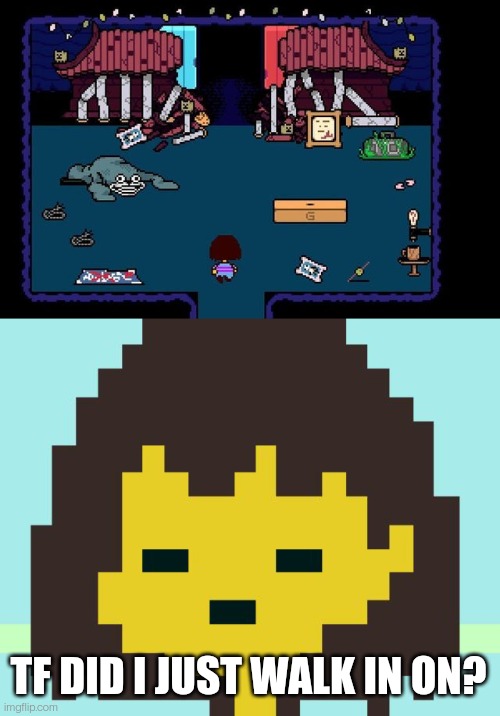 TF DID I JUST WALK IN ON? | image tagged in frisk's face | made w/ Imgflip meme maker