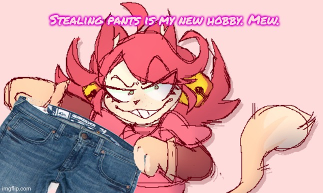 Stop it, mew mew! | Stealing pants is my new hobby. Mew. | image tagged in mad mew mew,undertale,catgirl,give me your pants | made w/ Imgflip meme maker