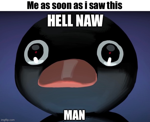 Pingu stare | Me as soon as i saw this MAN HELL NAW | image tagged in pingu stare | made w/ Imgflip meme maker
