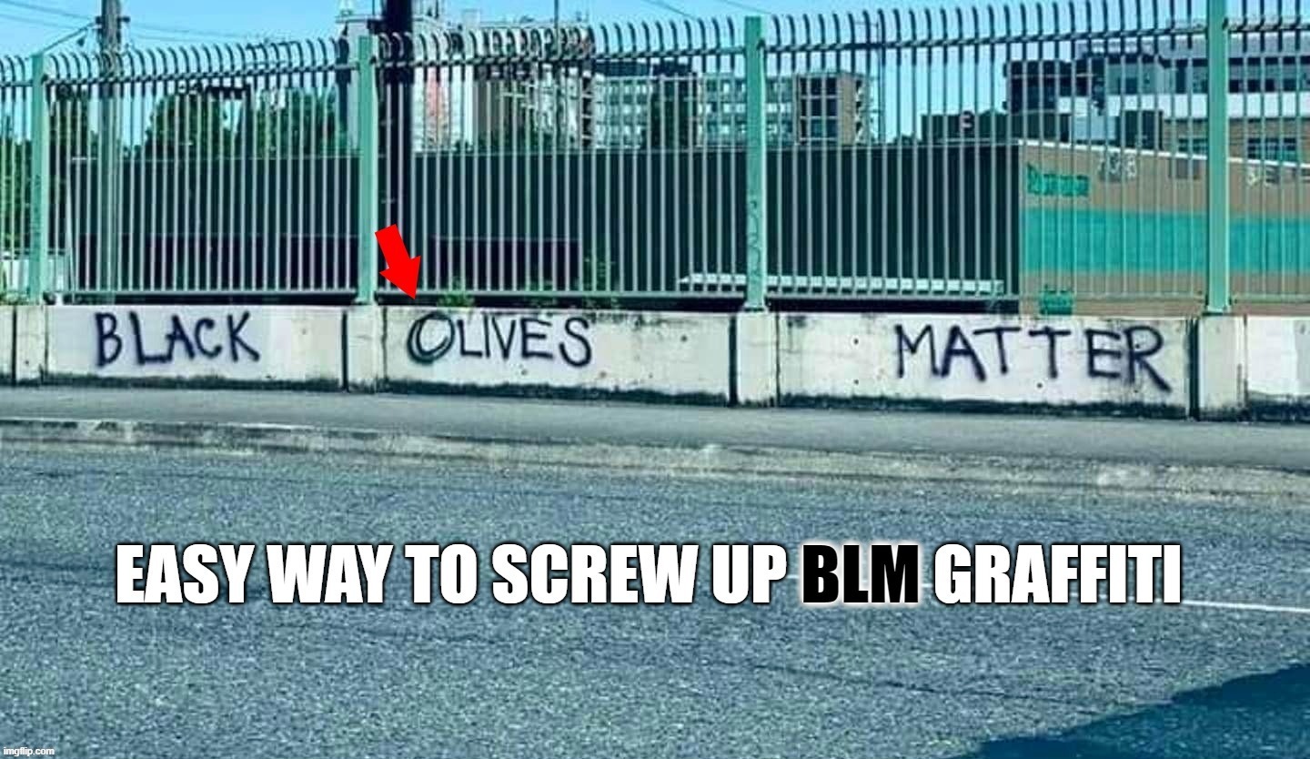 image tagged in blm,riots,democrats,olive,fraud,graffiti | made w/ Imgflip meme maker