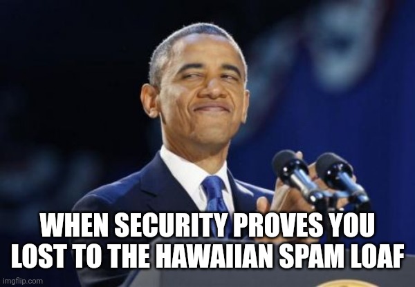 Catsup (white wine vinegar ketchup); my milkshake brings all the | WHEN SECURITY PROVES YOU LOST TO THE HAWAIIAN SPAM LOAF | image tagged in memes,2nd term obama | made w/ Imgflip meme maker