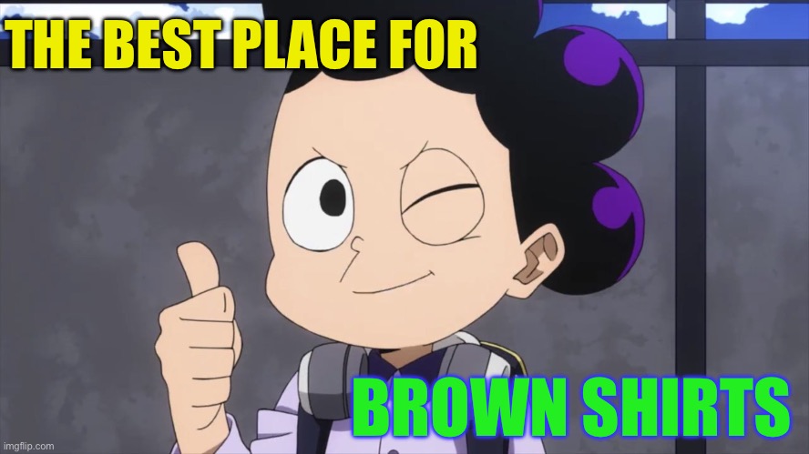 Minoru Mineta wink and thumbs up | THE BEST PLACE FOR BROWN SHIRTS | image tagged in minoru mineta wink and thumbs up | made w/ Imgflip meme maker