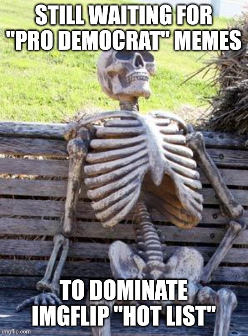 The people hath spoken..... | STILL WAITING FOR "PRO DEMOCRAT" MEMES; TO DOMINATE IMGFLIP "HOT LIST" | image tagged in memes,waiting skeleton | made w/ Imgflip meme maker
