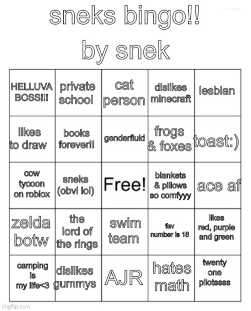 finally made one:> | image tagged in sneks bingo | made w/ Imgflip meme maker