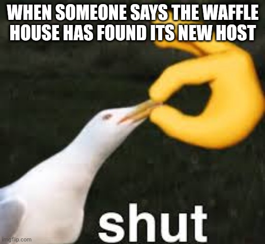Shut Bird | WHEN SOMEONE SAYS THE WAFFLE HOUSE HAS FOUND ITS NEW HOST | image tagged in shut bird | made w/ Imgflip meme maker