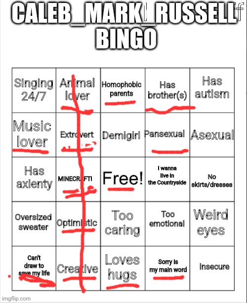 Yes | CALEB_MARK_RUSSELL 
BINGO | image tagged in abbytheslytherpuff bingo | made w/ Imgflip meme maker