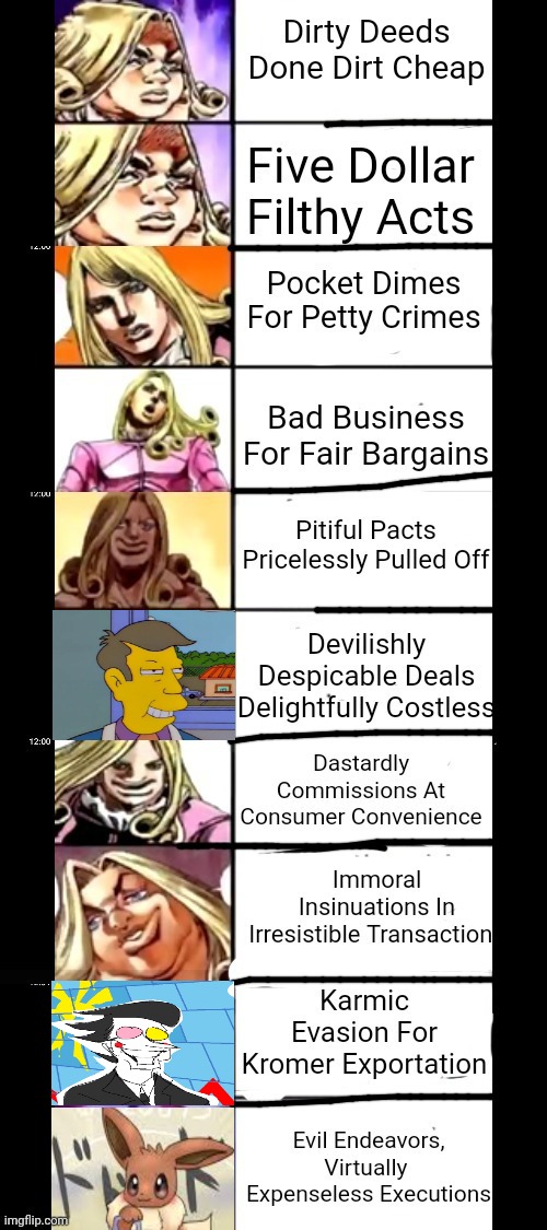 Agreements To Commit Actions Deemed Unrighteous By Society Worth A Price Lower Than One Would Expect. | image tagged in jojo,jojo's bizarre adventure,jjba,anime,d4c | made w/ Imgflip meme maker