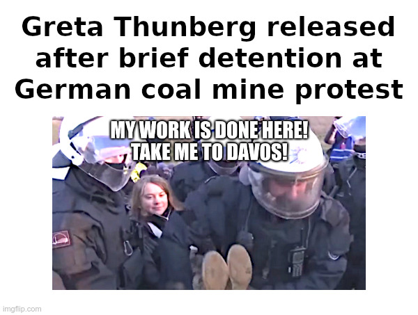Greta Thunberg Busted! | image tagged in greta thunberg,greta thunberg how dare you,bust,me,davos,world economic forum | made w/ Imgflip meme maker
