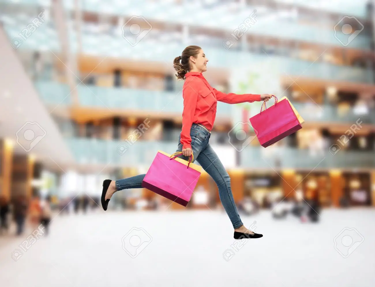 Girl with bags in the air Blank Meme Template