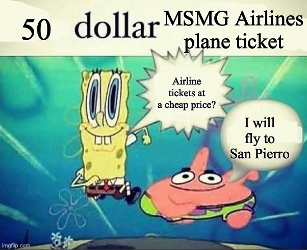 5 dollar foot long | 50; MSMG Airlines plane ticket; Airline tickets at a cheap price? I will fly to San Pierro | image tagged in 5 dollar foot long | made w/ Imgflip meme maker